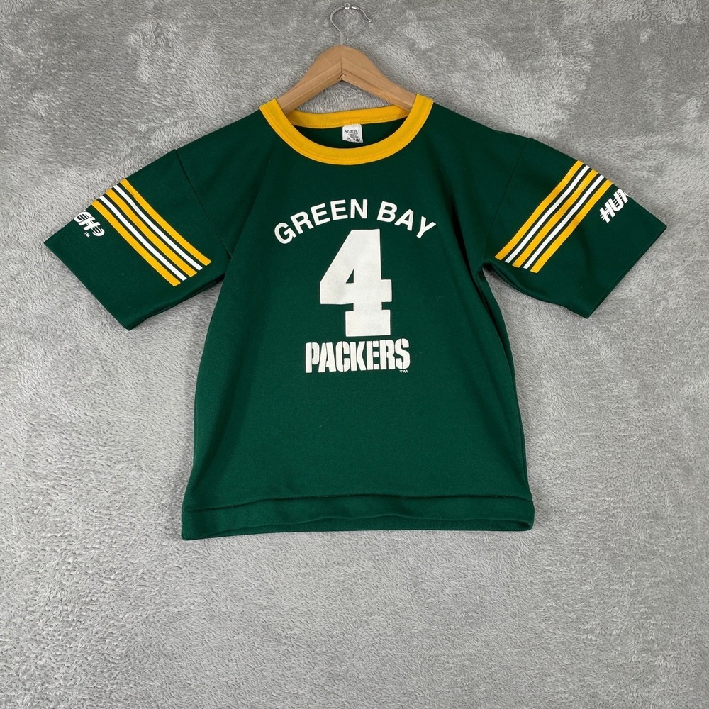 Green Bay Packers Shirt Kids Medium Green Brett Favre 4 Hutch Jersey NFL Sports